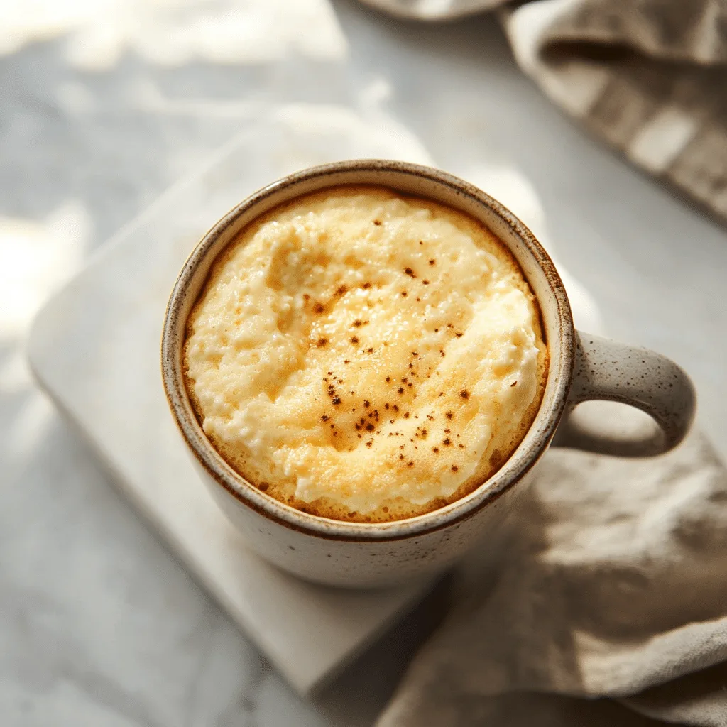 3 ingredient cottage cheese mug cake in a mug on a countertop