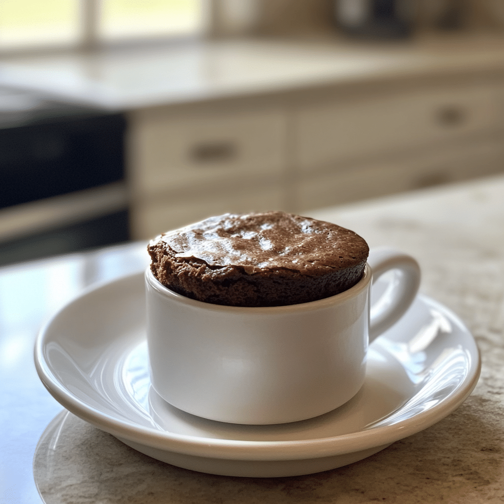 close-up of almond flour brownie in mug