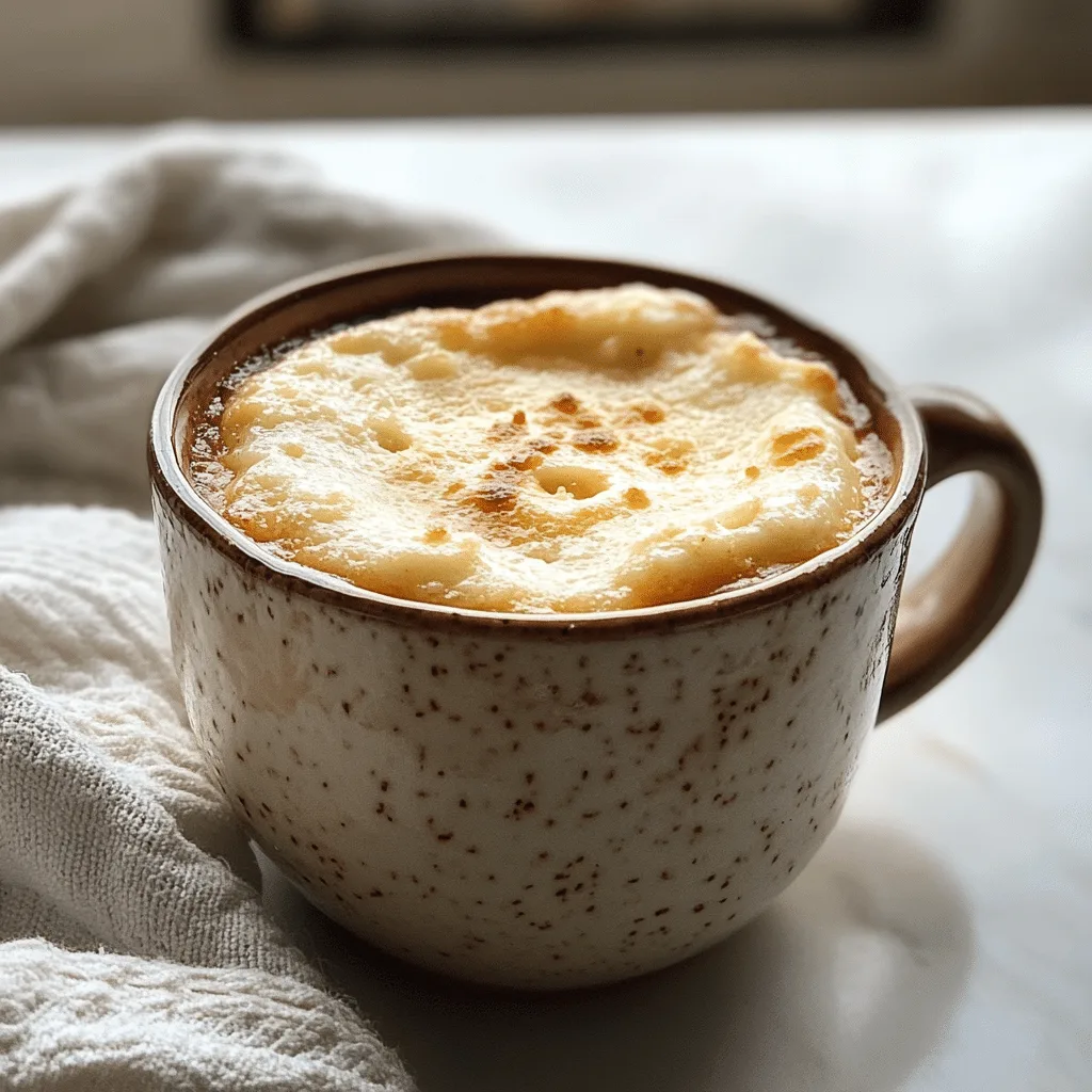 Almond flour mug cake in a cozy kitchen at night