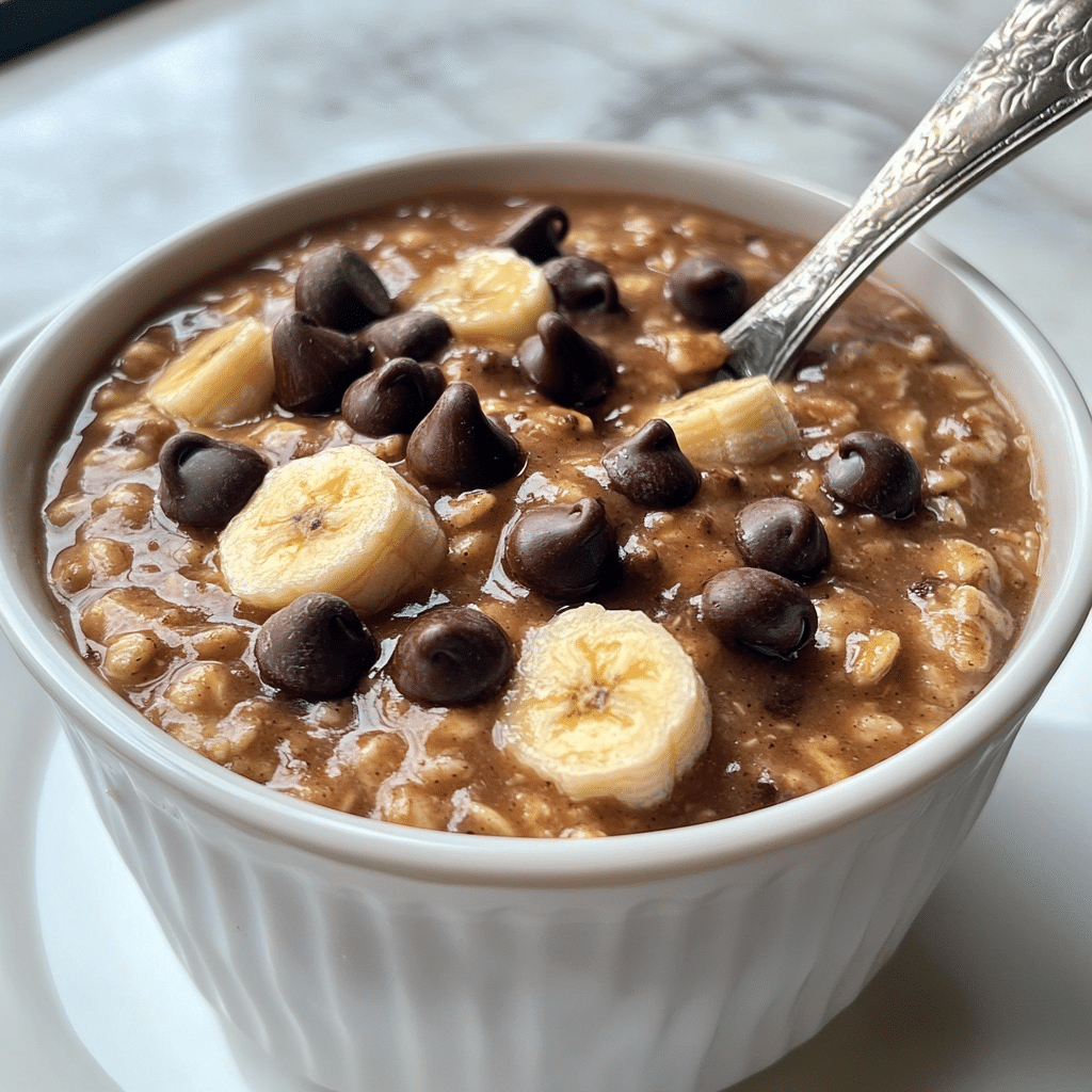 Close-up of soft high-protein baked oats mug with banana