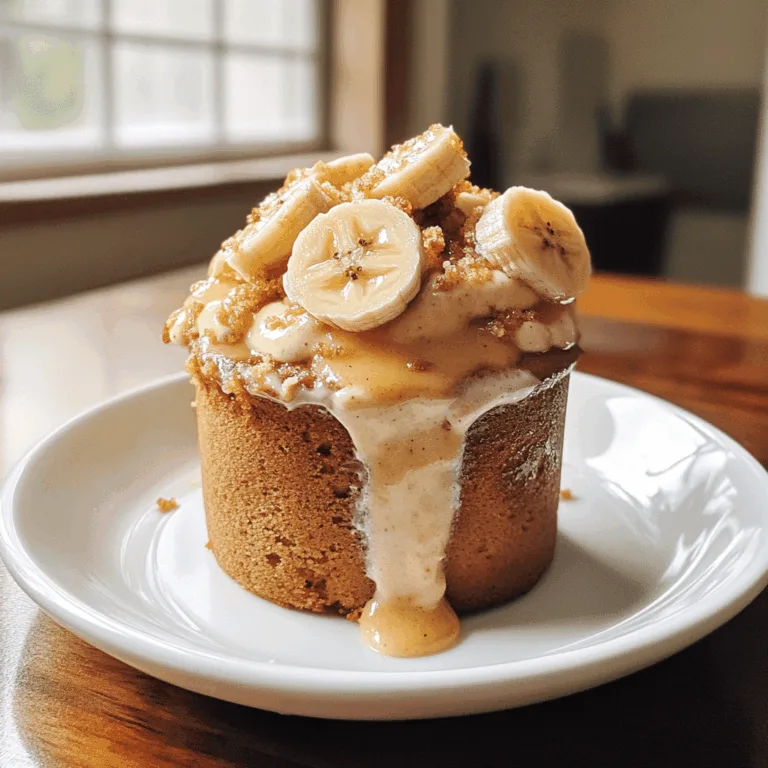 Finished banana Greek yogurt mug cake with banana slices