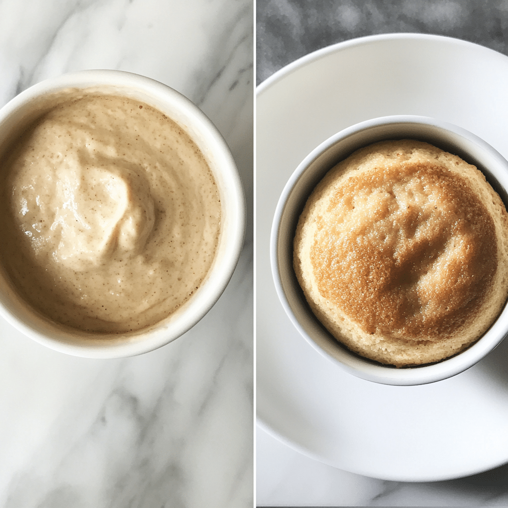 Making banana Greek yogurt mug cake in a step-by-step mug process