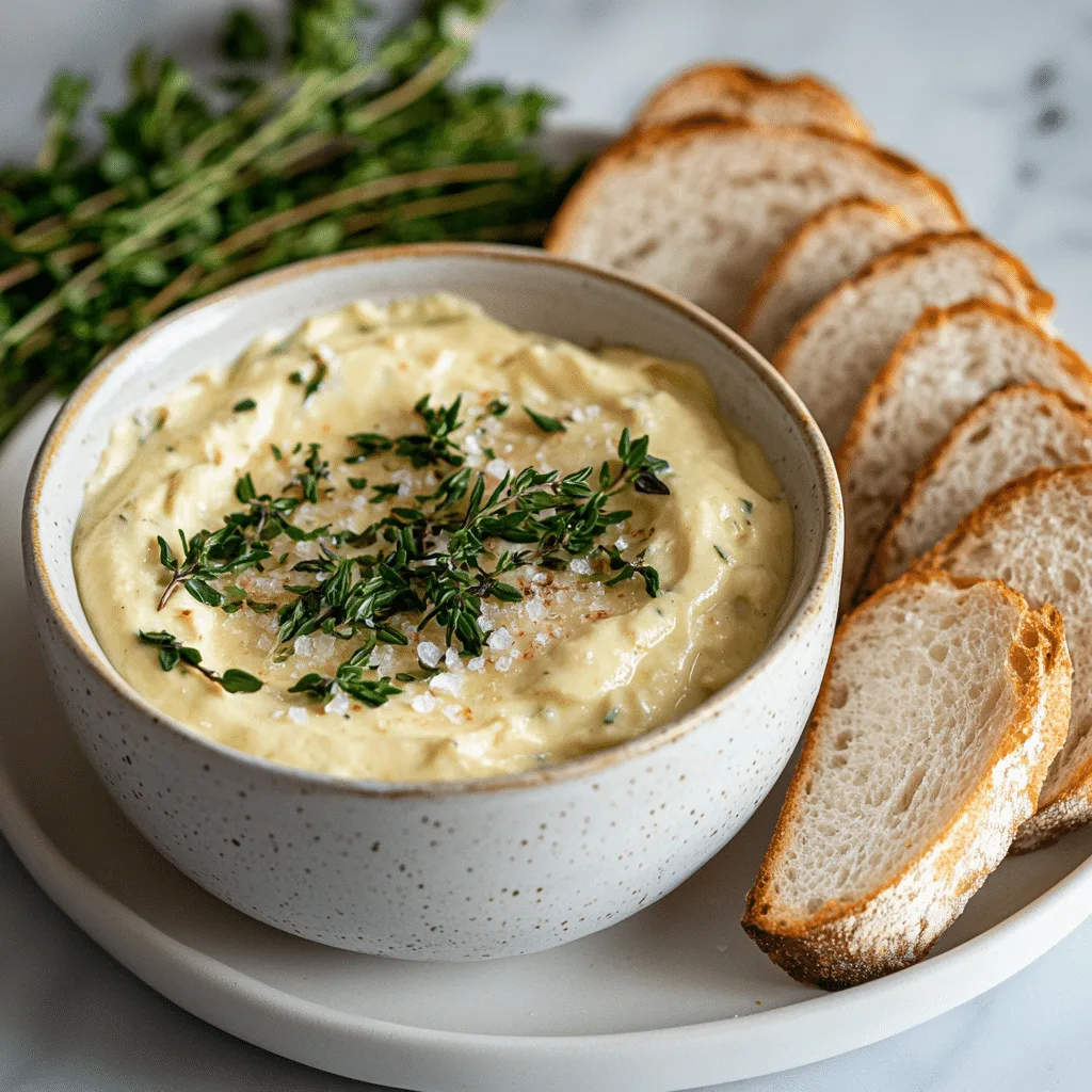 Butter Board Dip Mug Style with herbs and garlic in cozy kitchen
