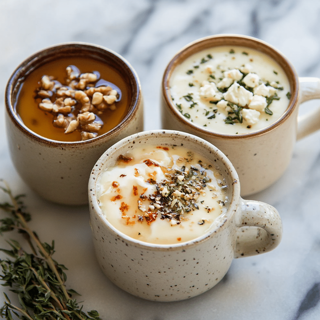 Variations of Butter Board Dip Mug Style with toppings