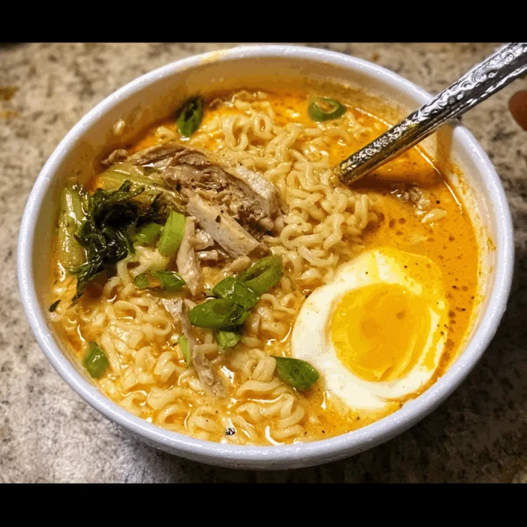 Creamy ramen mug hack in a close-up recipe card image