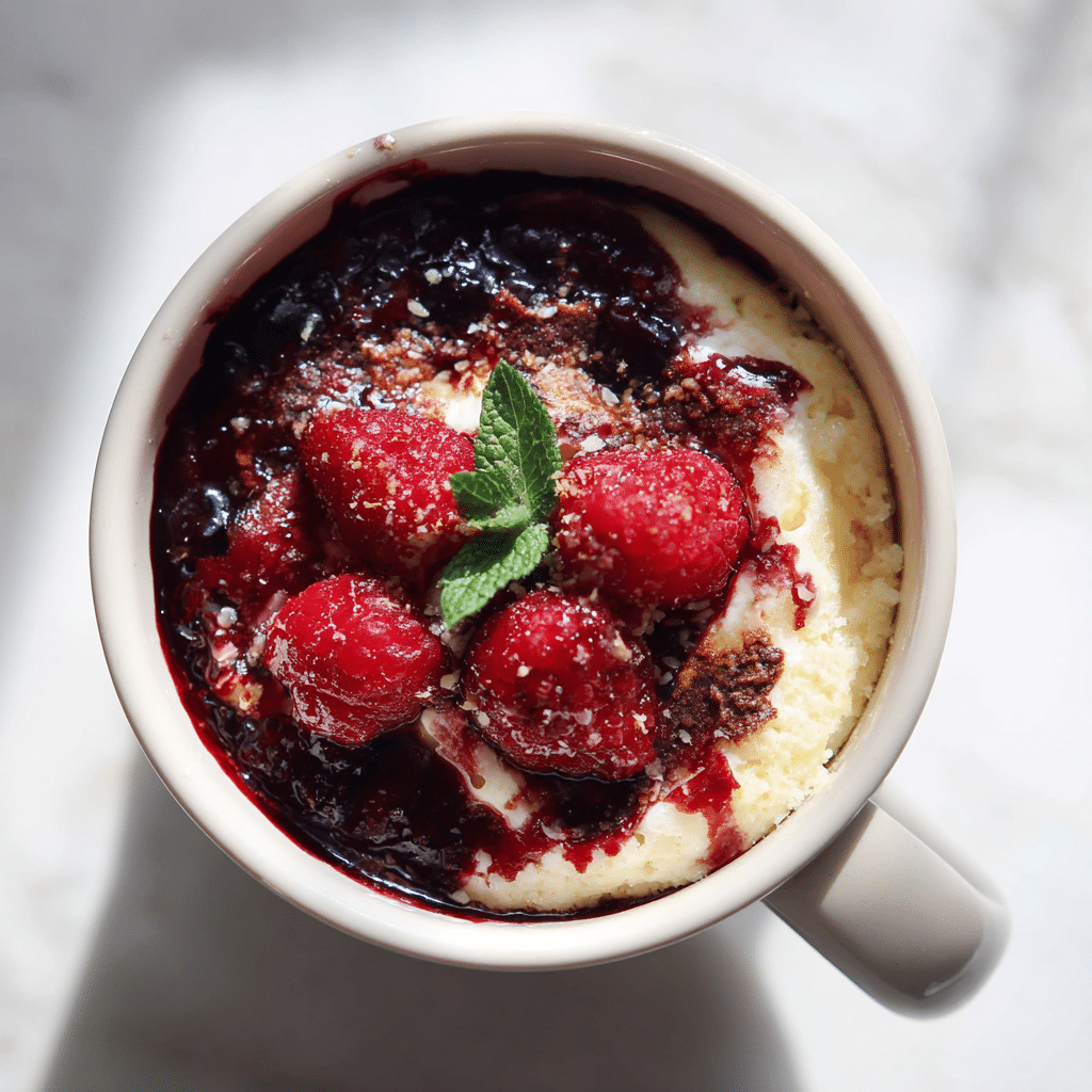 Ingredients for Greek Yogurt Berry Mug Cake arranged on table
