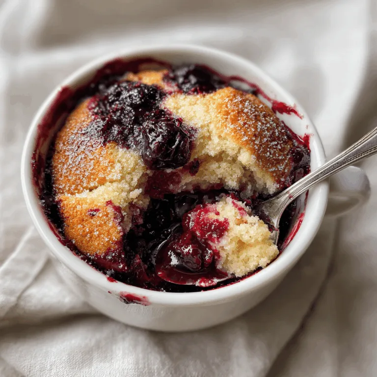 Finished Greek Yogurt Berry Mug Cake ready to eat