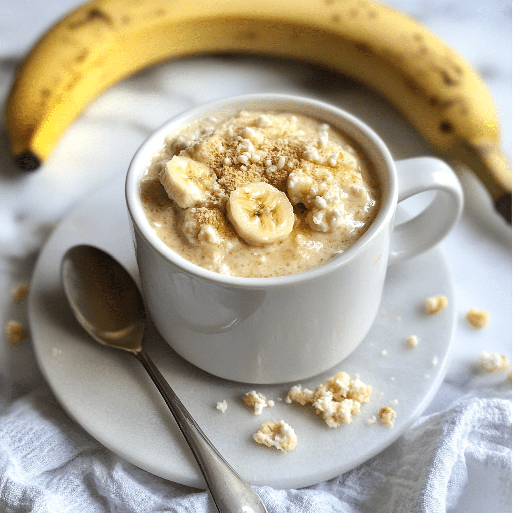 Healthy banana cottage cheese mug cake with chia and almonds