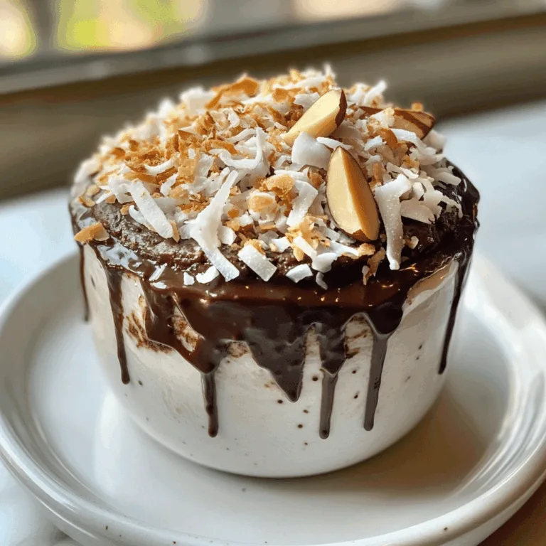 Finished keto almond joy mug cake with chocolate and coconut