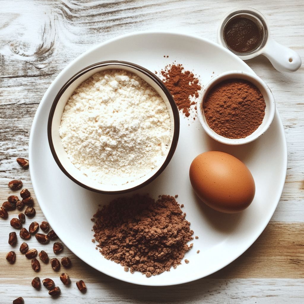 keto mug cake ingredients laid out on wooden table