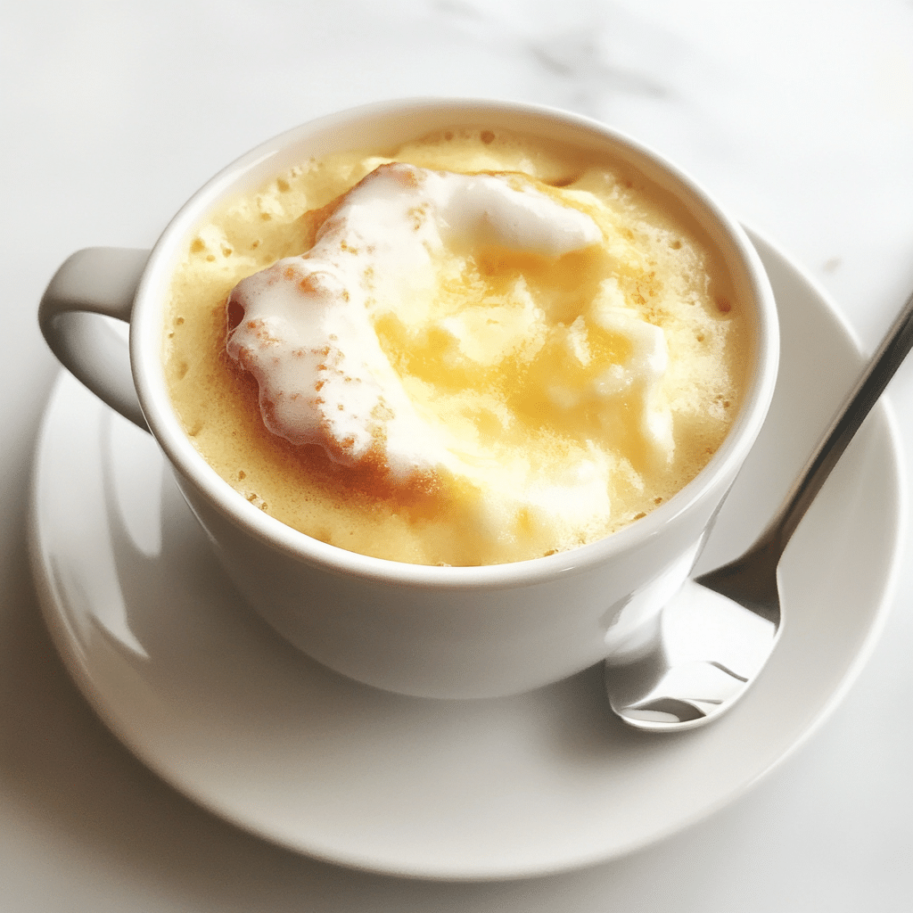 Spoonful of moist keto lemon mug cake showing texture