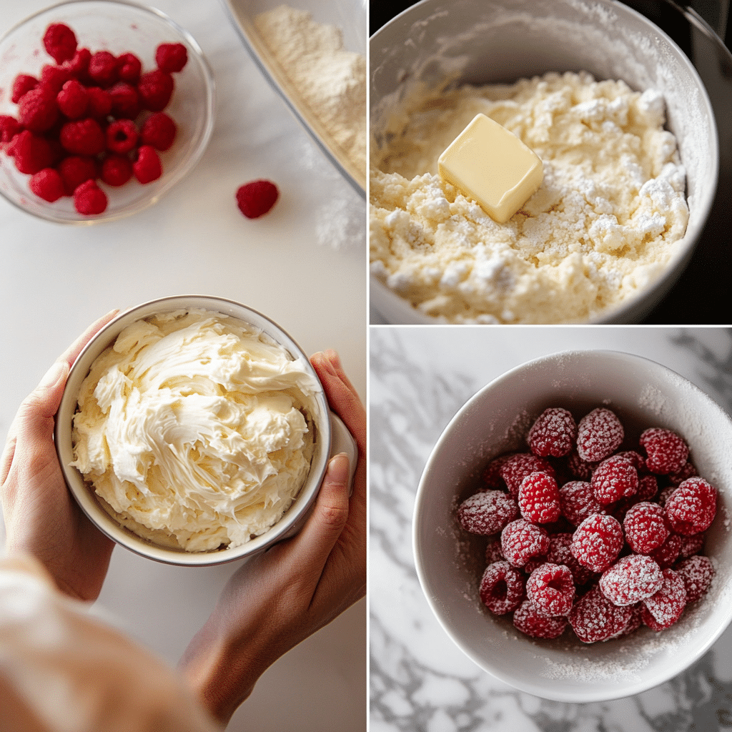 Step-by-step making of white chocolate raspberry mug cake