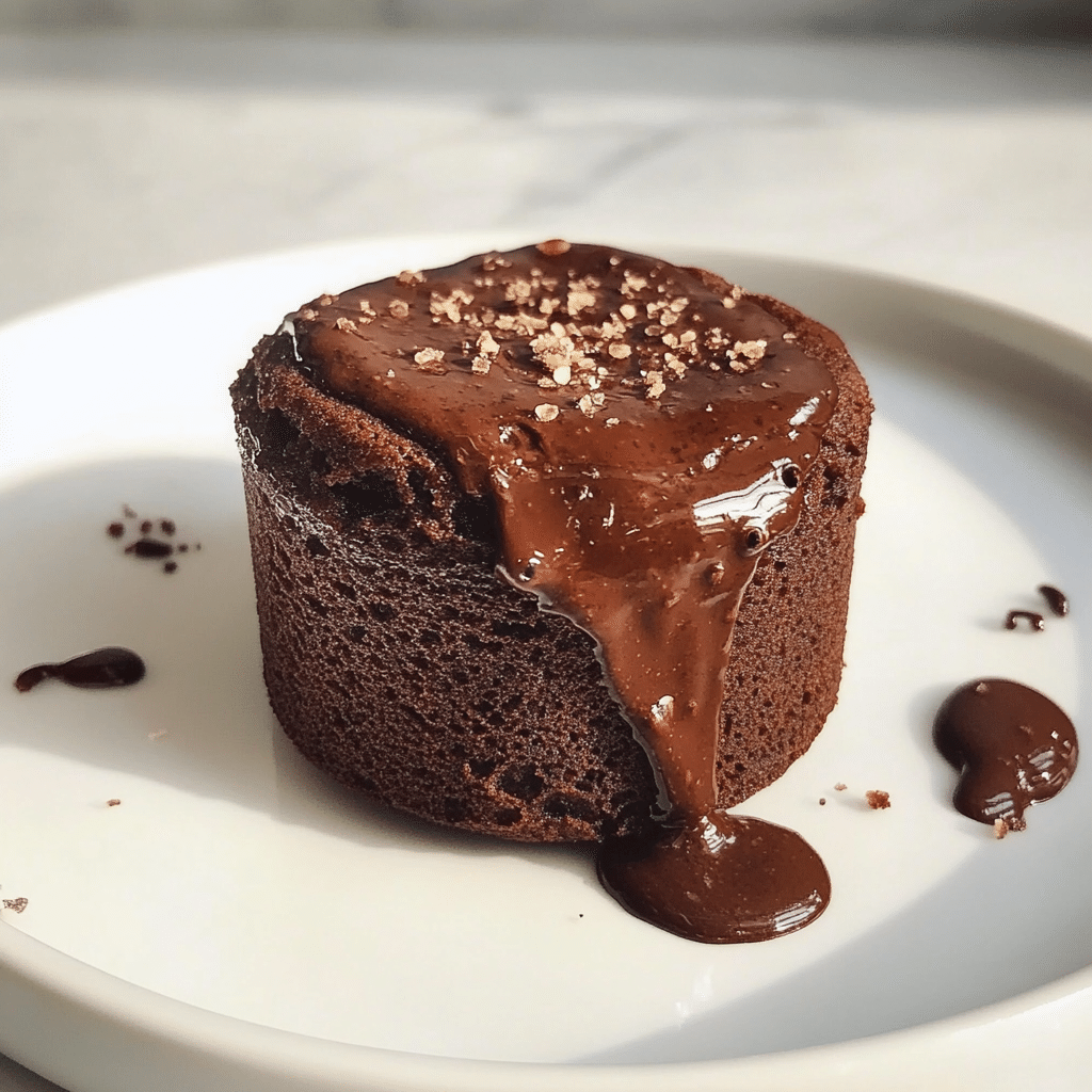 woman enjoying a warm protein lava cake mug at night in cozy kitchen