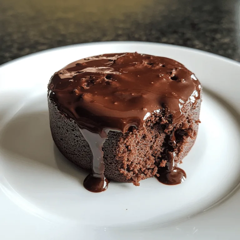 Silken tofu chocolate mug cake topped with melted chocolate and salt