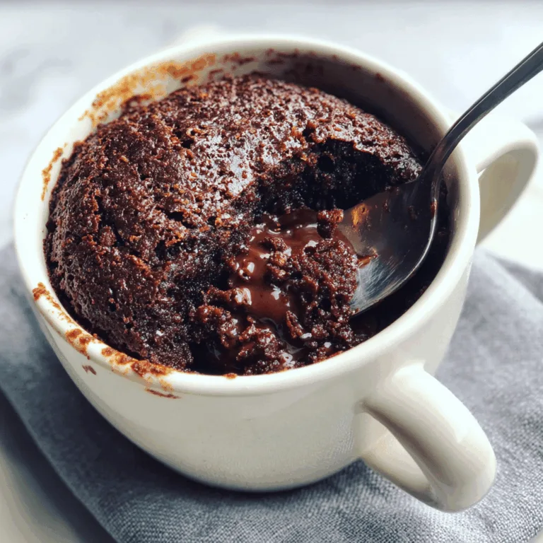 Spoon dipping into warm chocolate mug cake