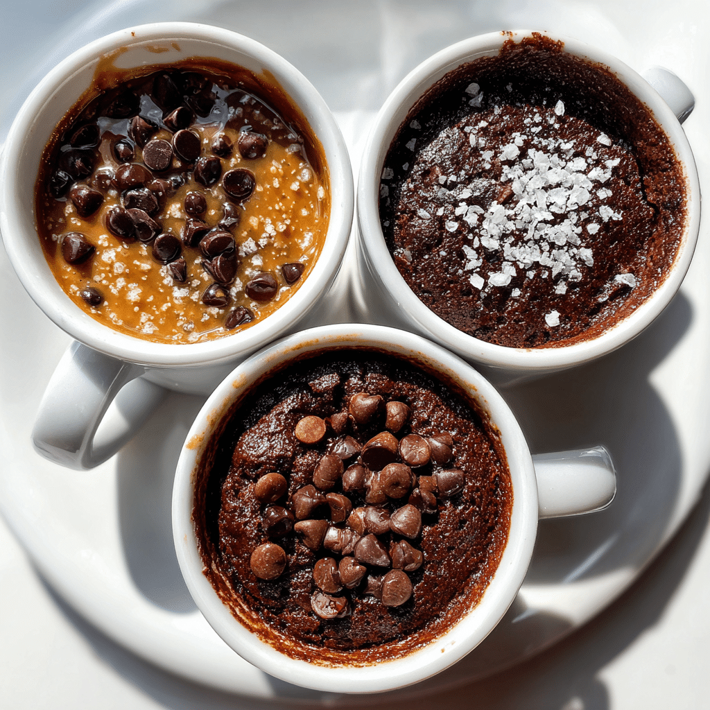 Chocolate mug cake variations with toppings