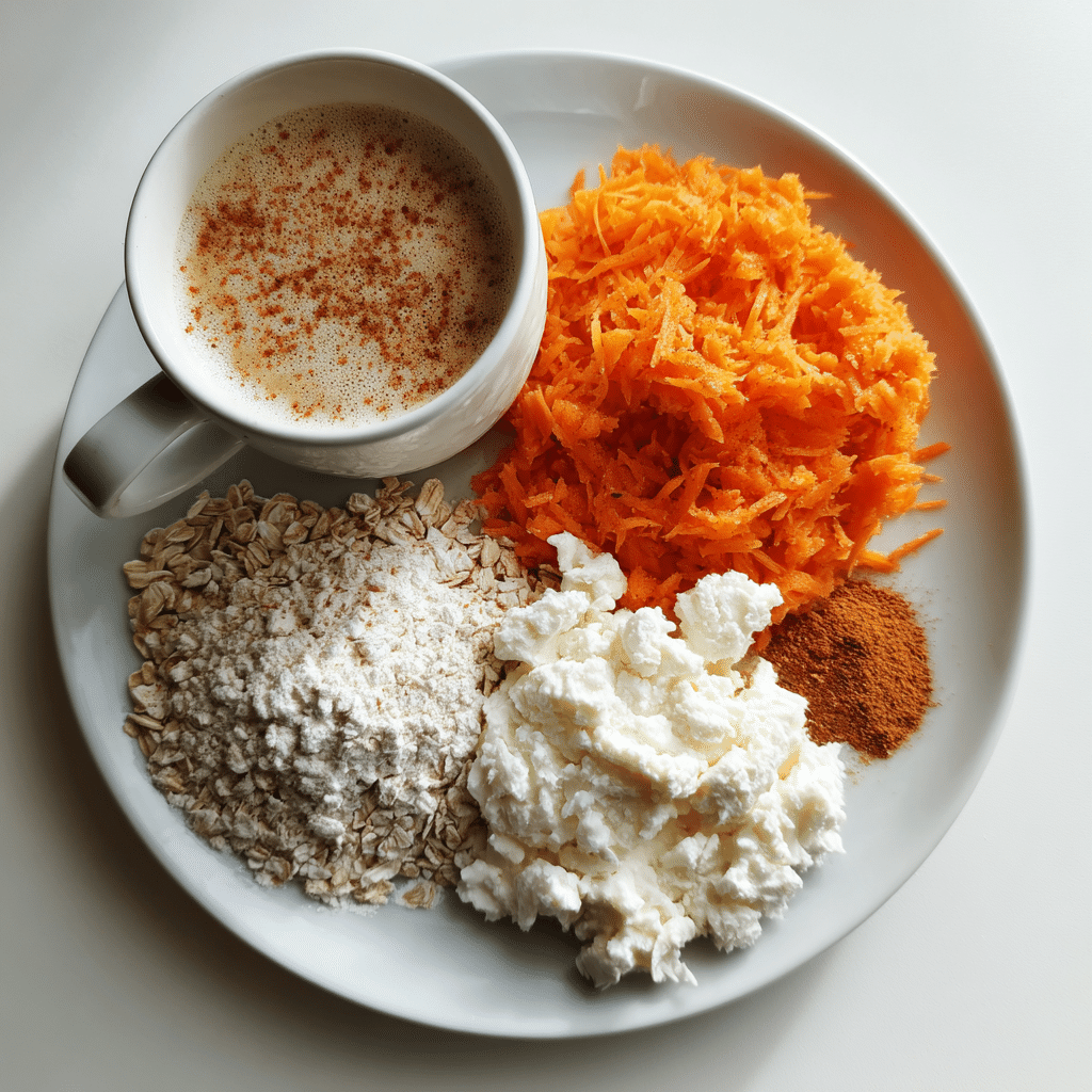 Ingredients for cottage cheese carrot cake in a mug