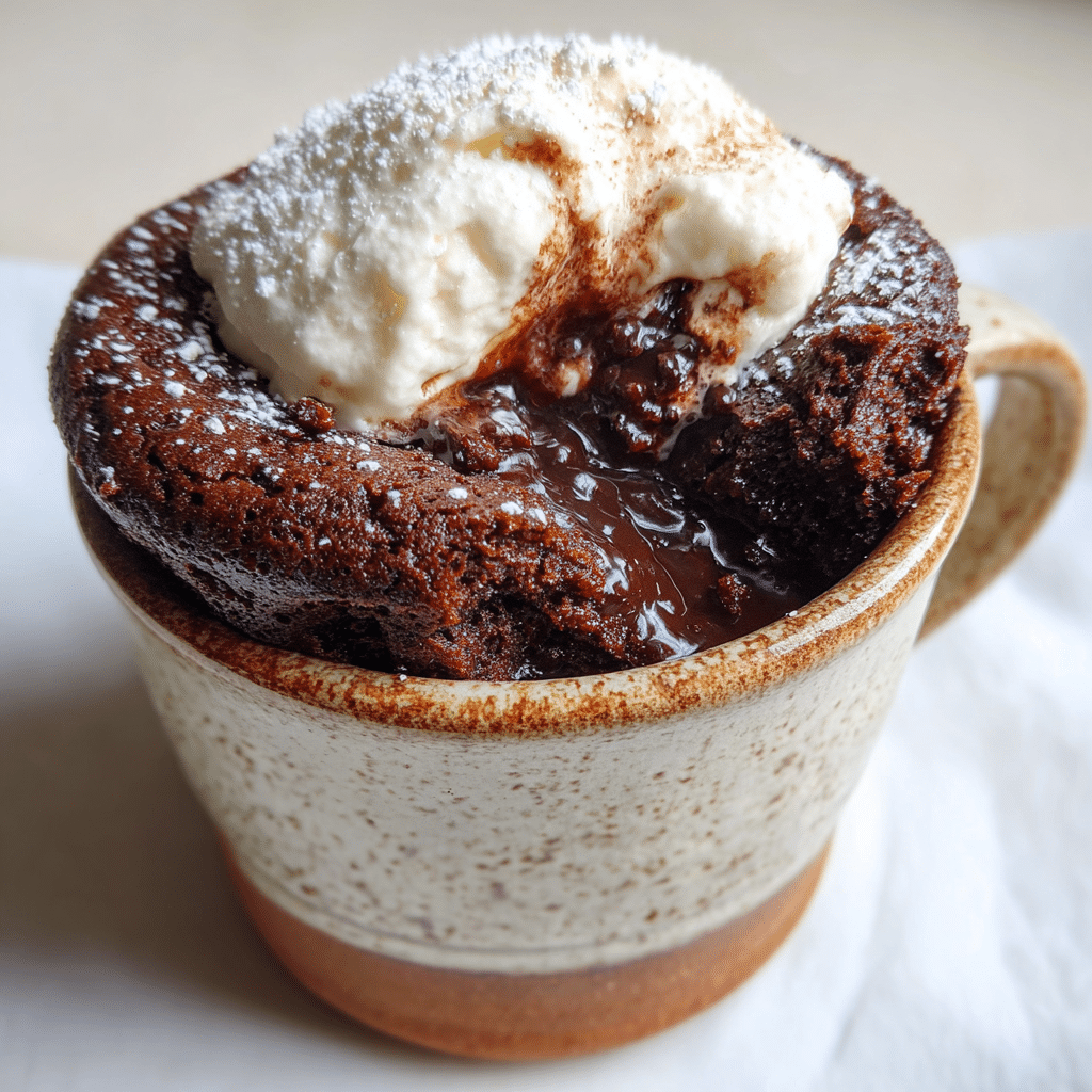 Close-up of moist cottage cheese chocolate mug cake