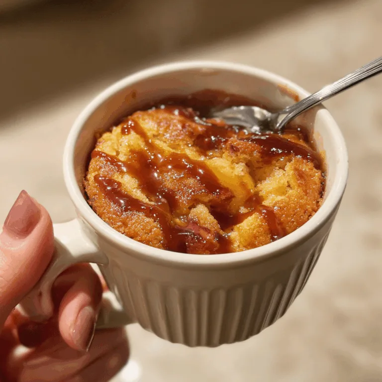 Finished eggless apple mug cake topped with cinnamon