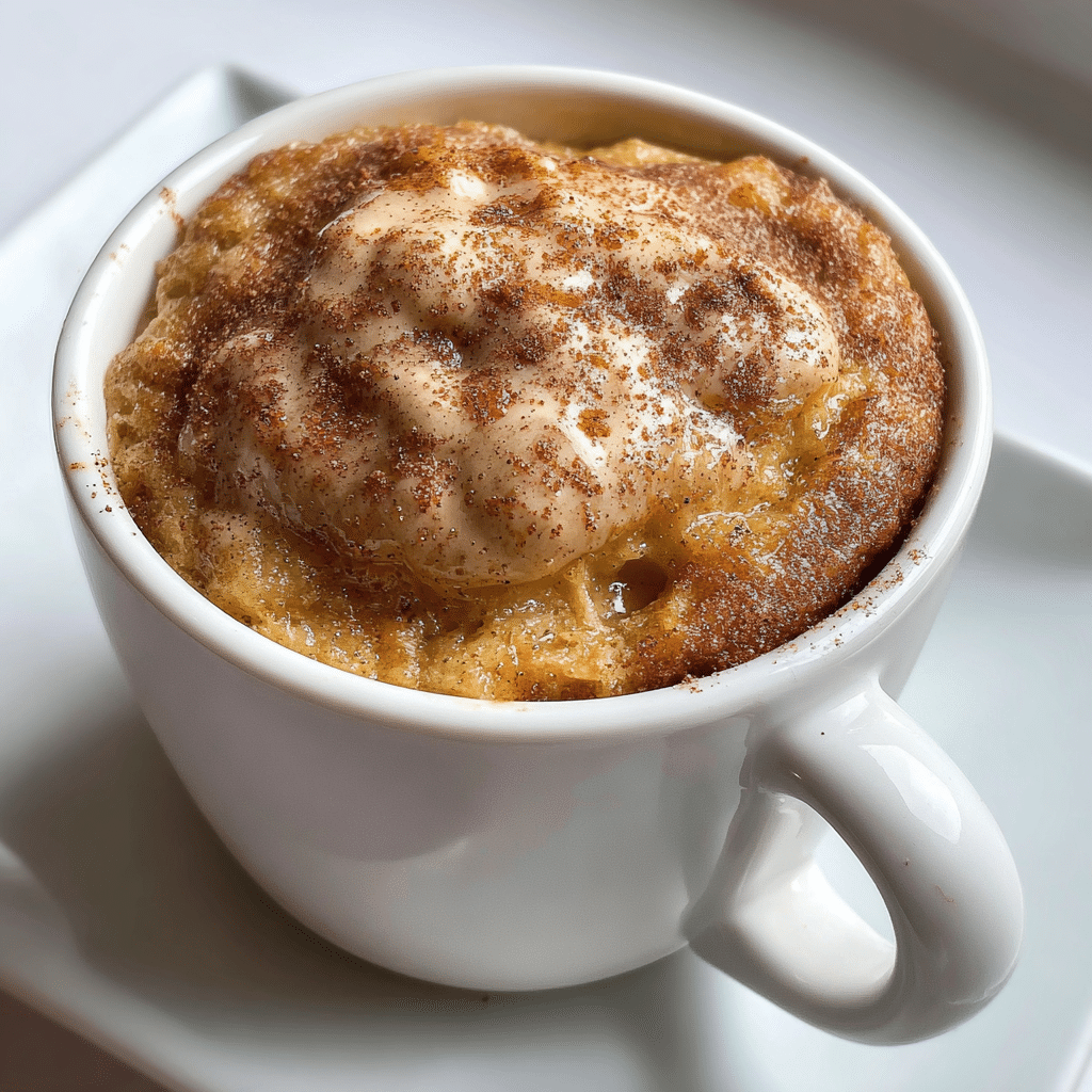 Woman enjoying eggless apple mug cake at night
