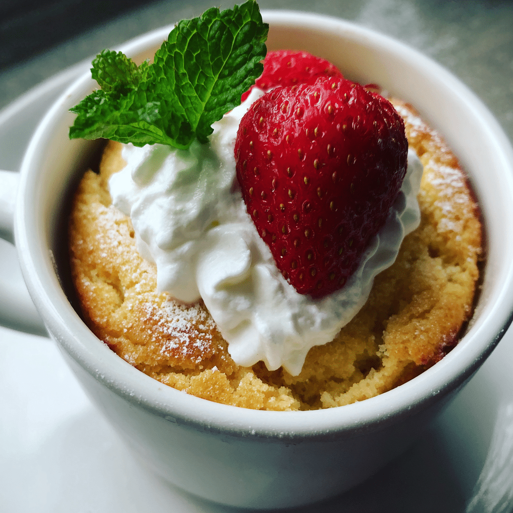 Keto Coconut Flour Mug Cake baking in microwave