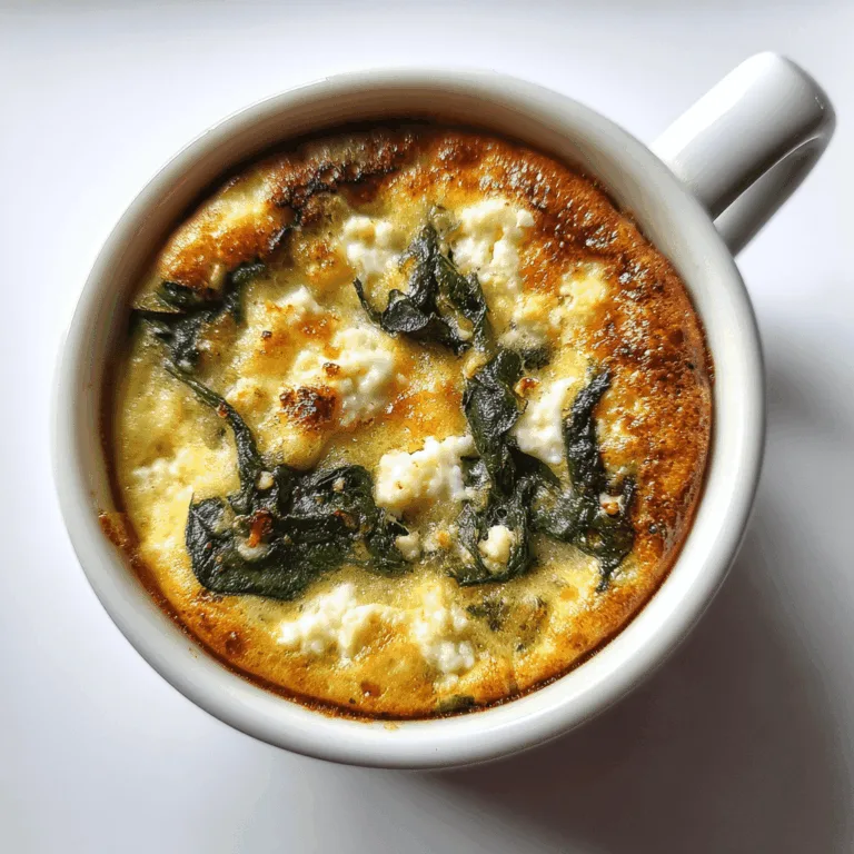 Top view of keto spinach feta mug muffin in white mug
