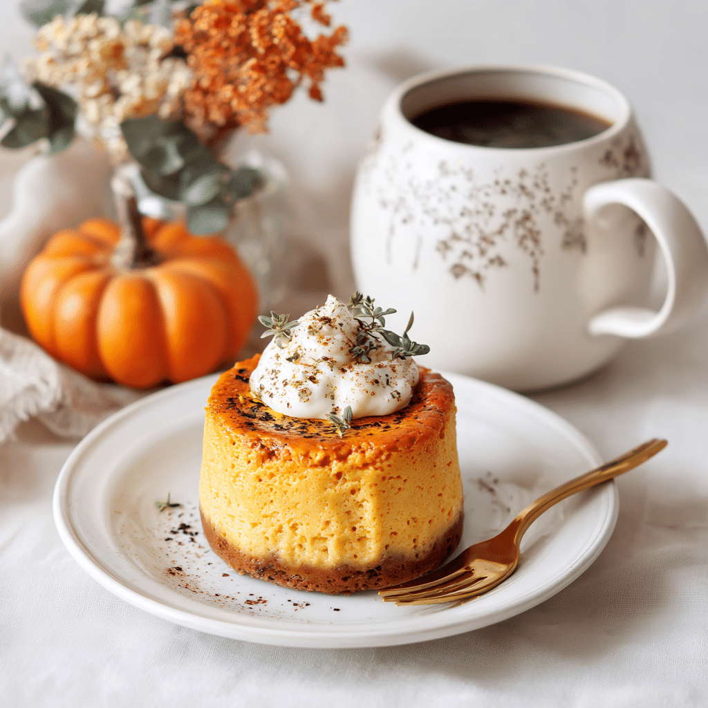 Close-up of creamy pumpkin cheesecake in a mug