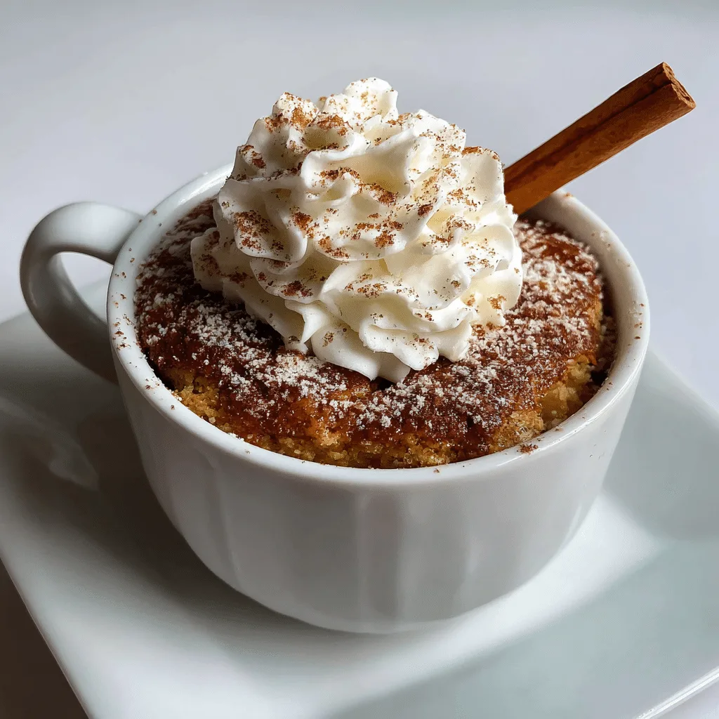 Snickerdoodle Mug Cake in a ceramic mug topped with cinnamon sugar