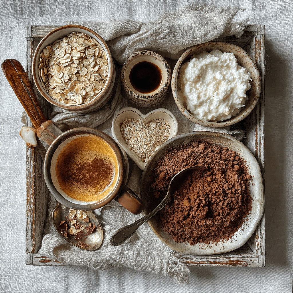 Ingredients for tiramisu cottage cheese mug cake
