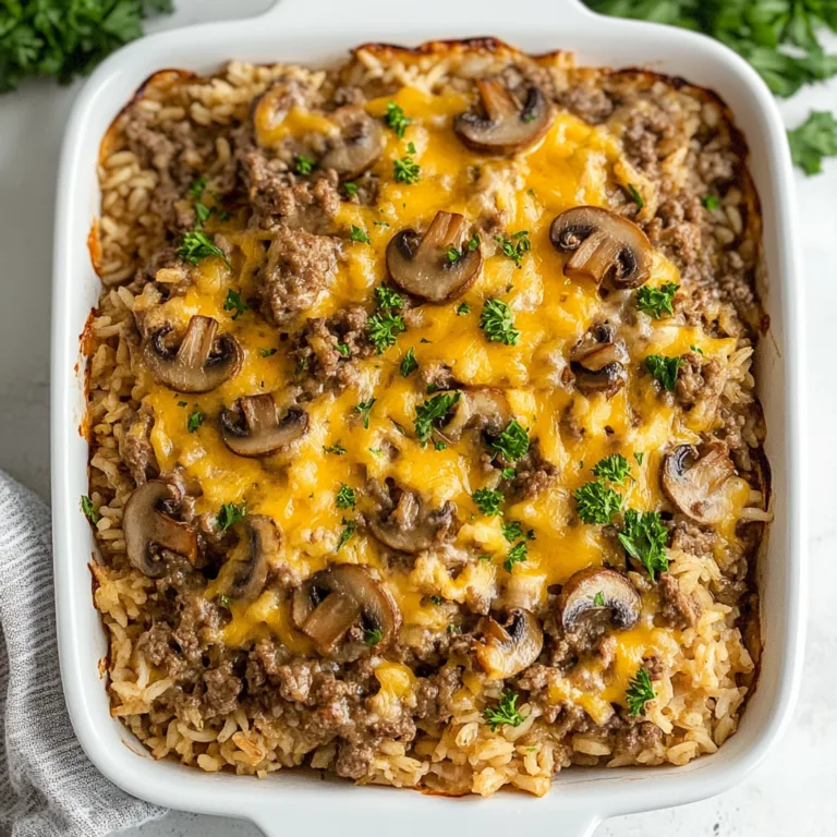 Cheesy Beef and Rice Casserole with Mushrooms | Easy Comfort Food Recipe