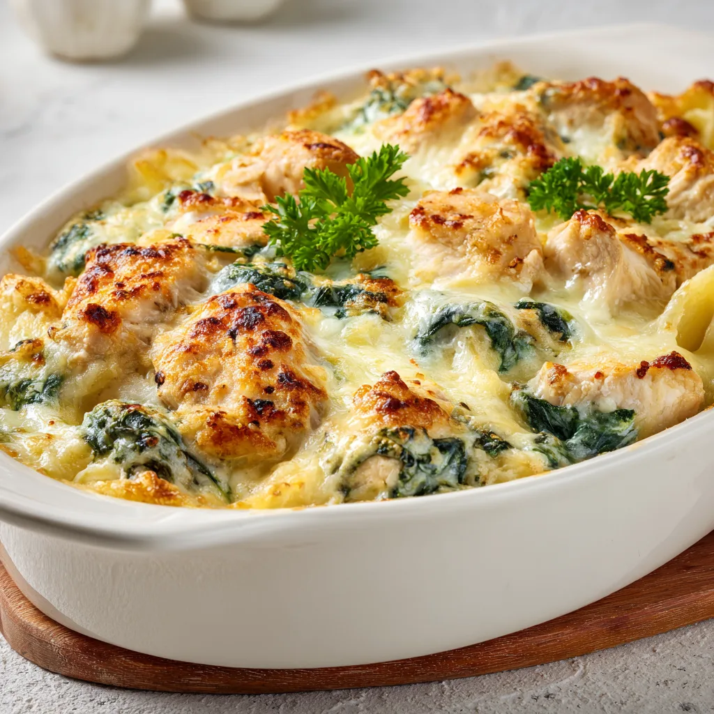 Cheesy Chicken and Spinach Casserole Recipe | Easy & Delicious Comfort Food