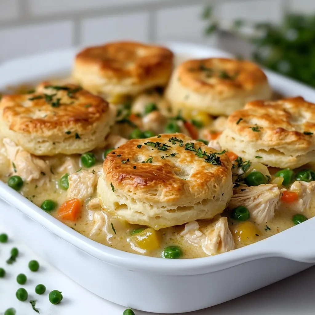 Easy Chicken Pot Pie Casserole with Flaky Biscuits Recipe