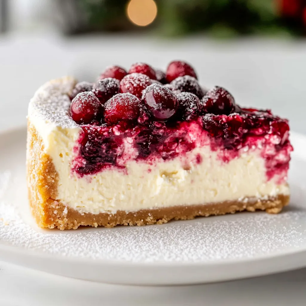 Christmas Cheesecake with Cranberry Jam and Sugared Cranberries | Festive Holiday Dessert Recipe
