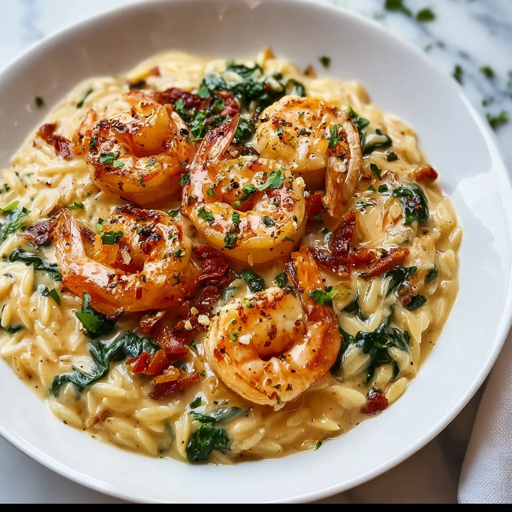 Creamy Garlic Orzo Tuscan Shrimp Recipe | Easy & Delicious Seafood Pasta