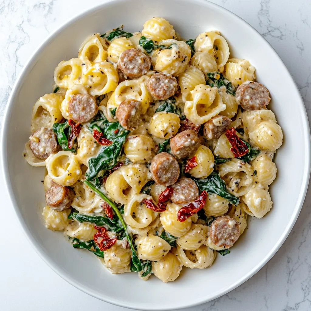 Creamy Tuscan Sausage Pasta with Spinach & Sun-Dried Tomatoes | Easy Italian Recipe