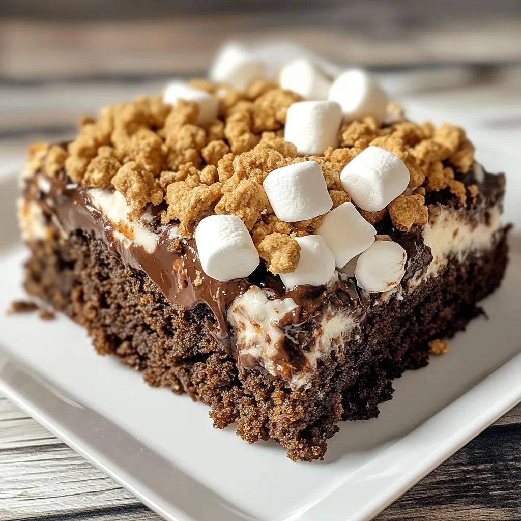 Crockpot S’mores Chocolate Cake with Gooey Marshmallows & Graham Cracker Crumble | Easy Slow Cooker Dessert