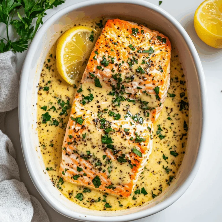 Easy Slow Cooker Salmon Recipe with Garlic, Lemon & Creamy Herb Sauce