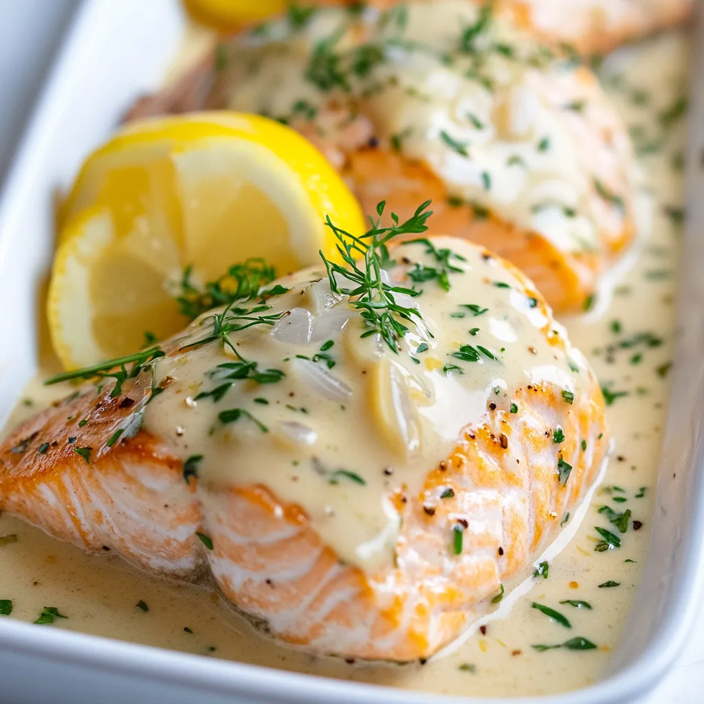 Easy Slow Cooker Salmon Recipe with Garlic, Lemon & Creamy Herb Sauce