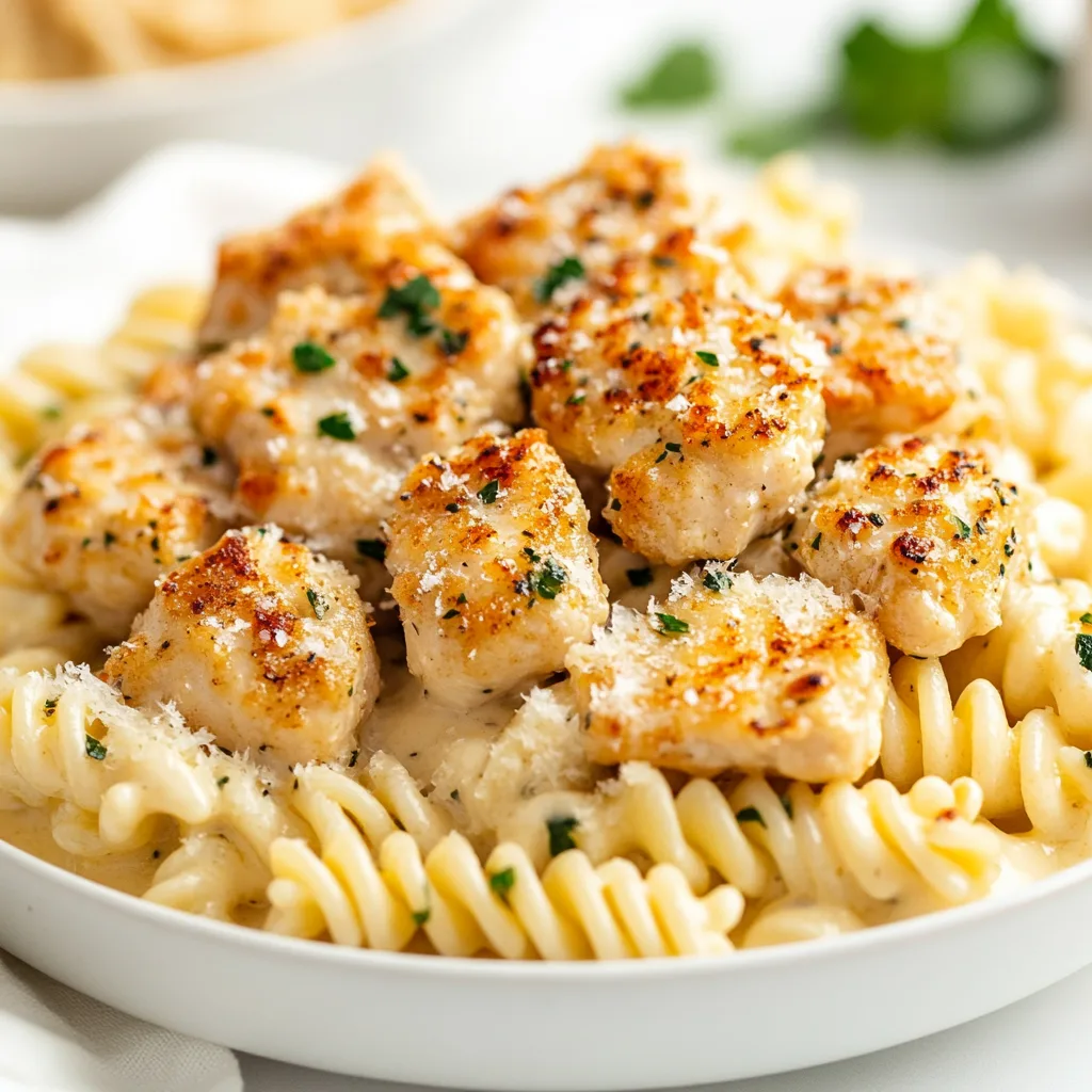 Garlic Parmesan Chicken Bites with Creamy Rotini | Easy Dinner Recipe