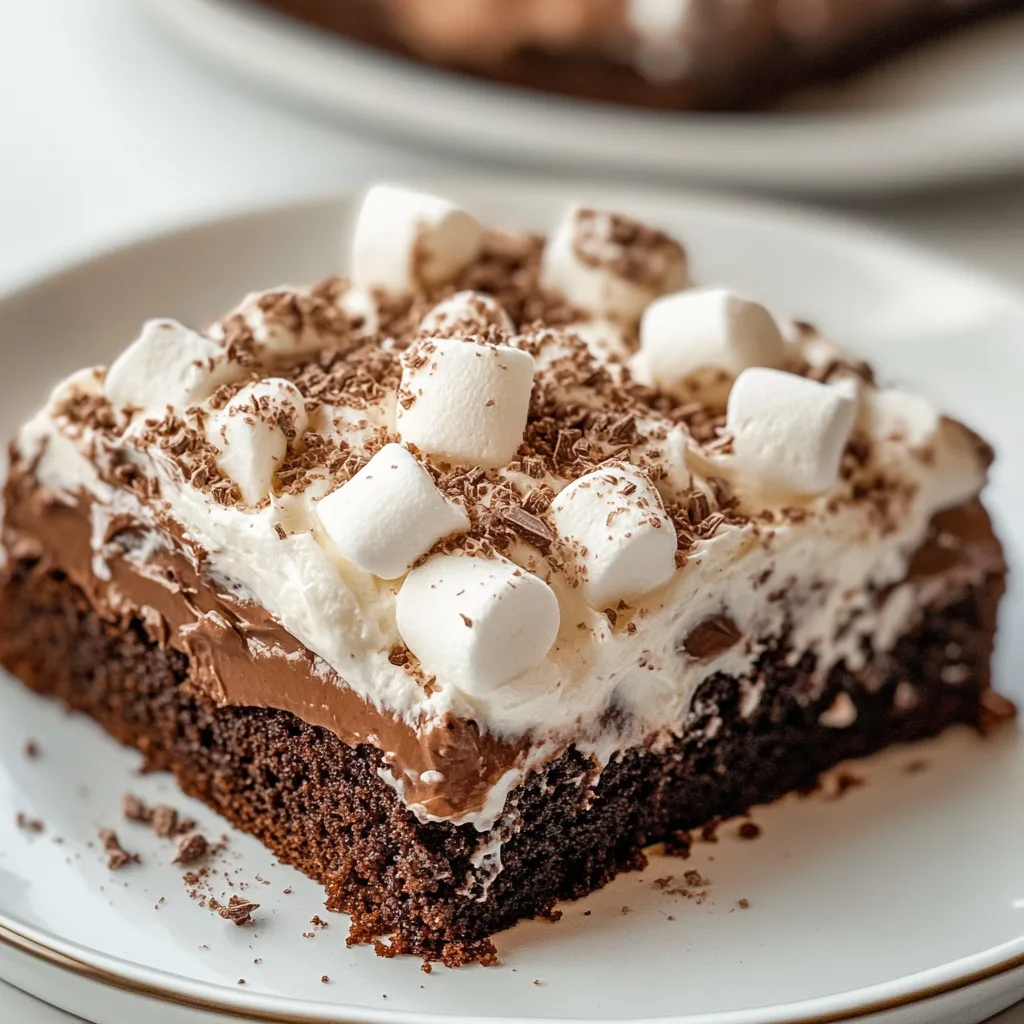 Delicious Hot Chocolate Poke Cake with Fluffy Whipped Marshmallow Frosting Recipe