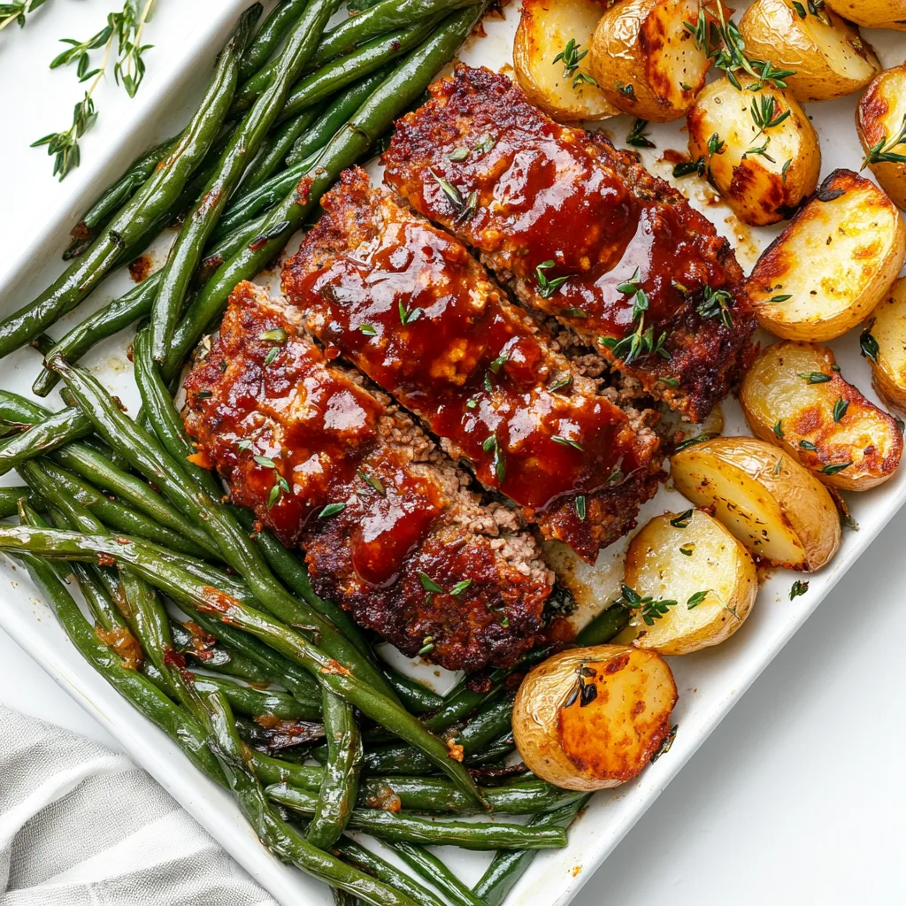 Easy Sheet Pan Meatloaf Dinner with Roasted Green Beans & Potatoes | One-Pan Meal Recipe
