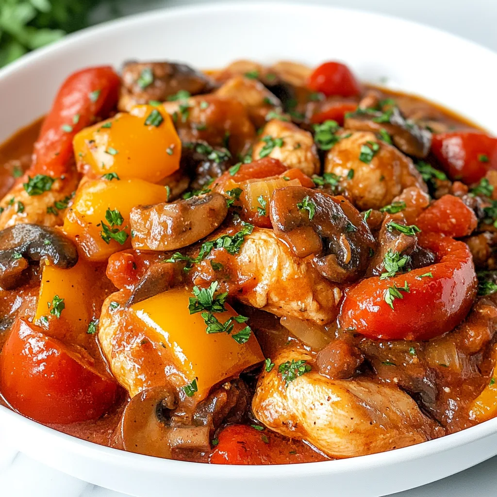 Slow Cooker Chicken Cacciatore Recipe with Bell Peppers, Mushrooms & Tomatoes | Easy Italian Dinner