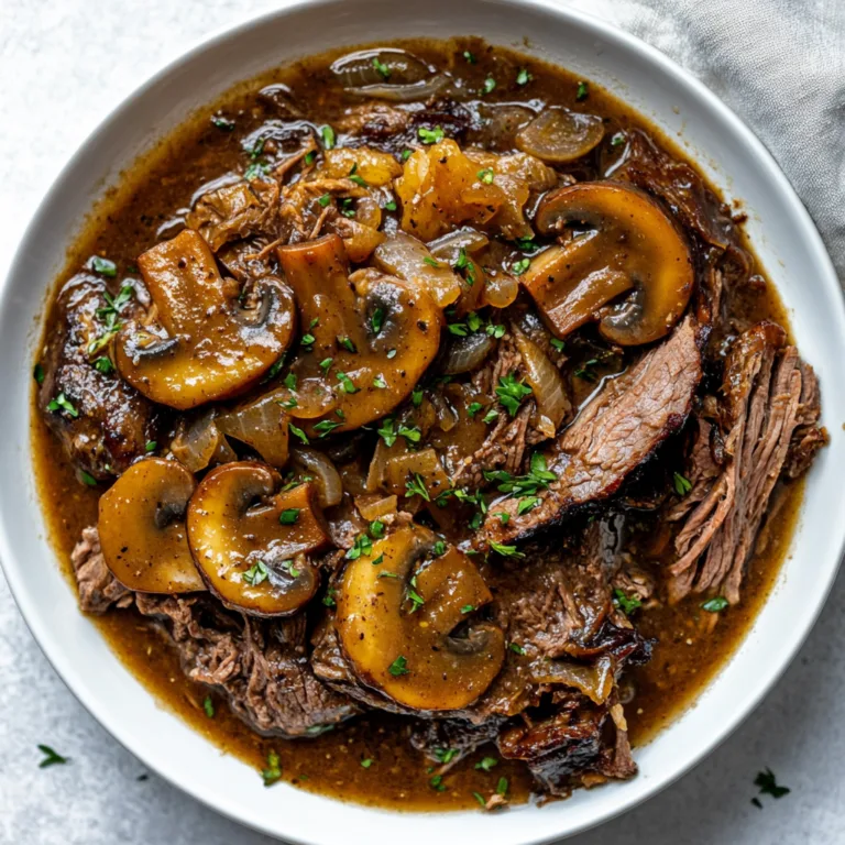 Slow Cooker Mushroom Roast Beef with Onion Gravy | Easy Comfort Food Recipe