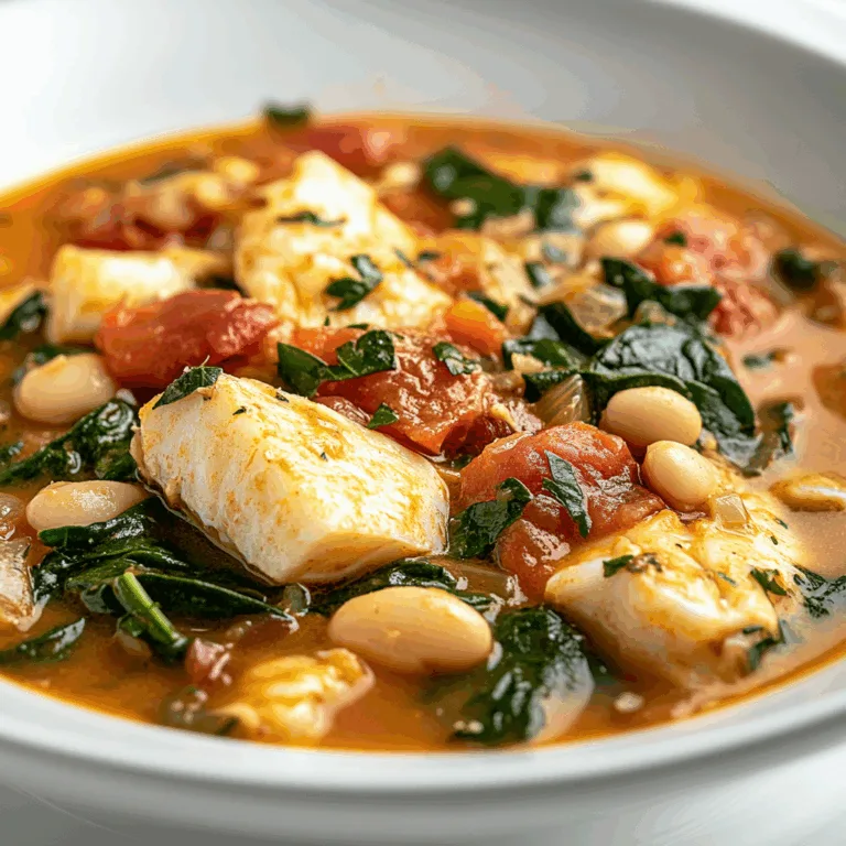 Slow Cooker Tuscan Fish Stew with Tomatoes, Spinach & White Beans | Easy Healthy Recipe
