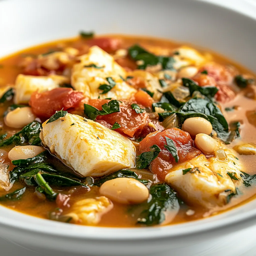 Slow Cooker Tuscan Fish Stew with Tomatoes, Spinach & White Beans | Easy Healthy Recipe