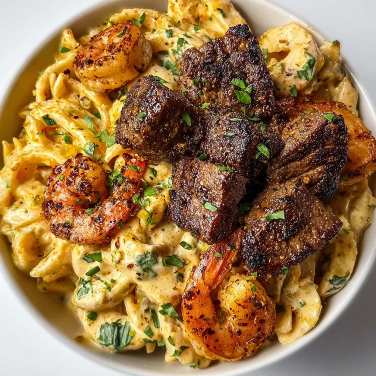 Blackened Steak Shrimp Alfredo Recipe | Creamy Cajun Seafood Pasta