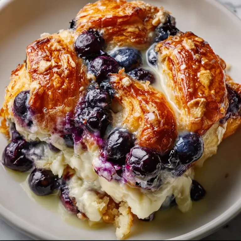 Delicious Blueberry Cream Cheese Croissant Casserole Recipe | Easy Breakfast Bake