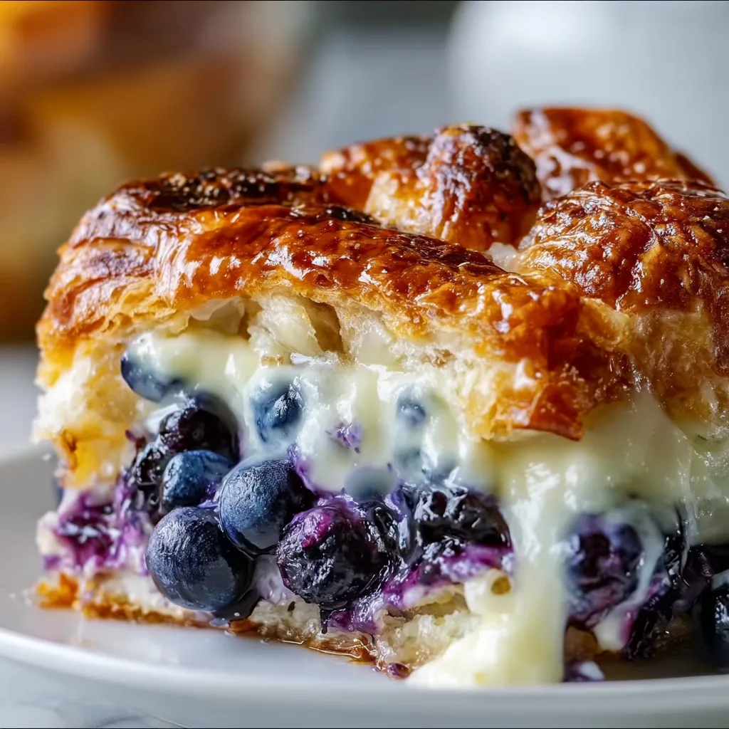Delicious Blueberry Cream Cheese Croissant Casserole Recipe | Easy Breakfast Bake
