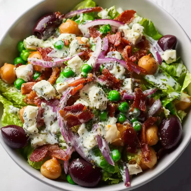 Classic Divorce Salad Recipe | Crisp Lettuce, Peas, Bacon, Cheese & Creamy Dressing