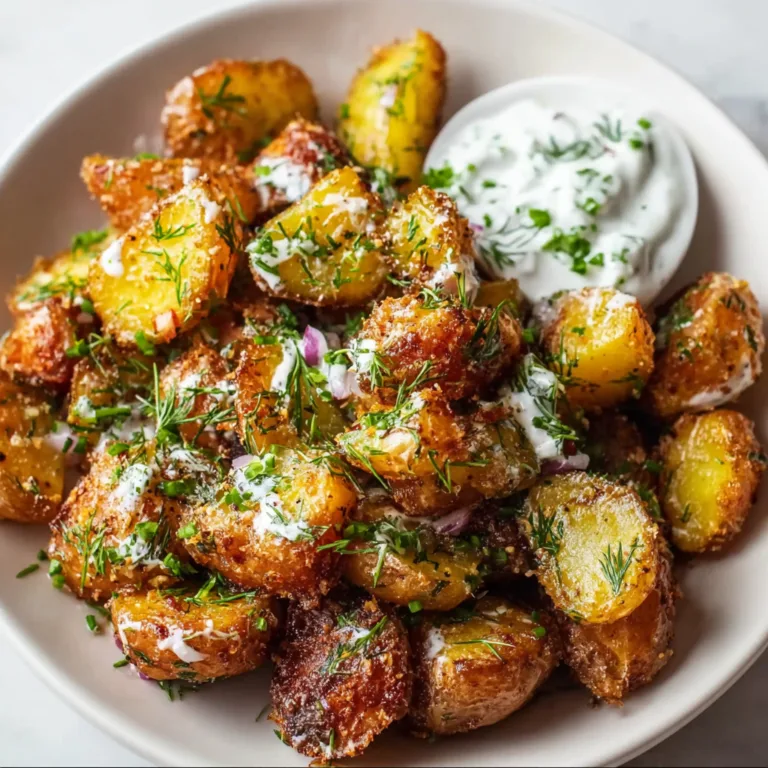 Crispy Pickle Potatoes with Herbed Yogurt | Easy & Tangy Snack Recipe